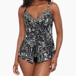 Miraclesuit Love Knot Tankini Top Zahara Tropical Floral Leaf Print‎ Sweetheart